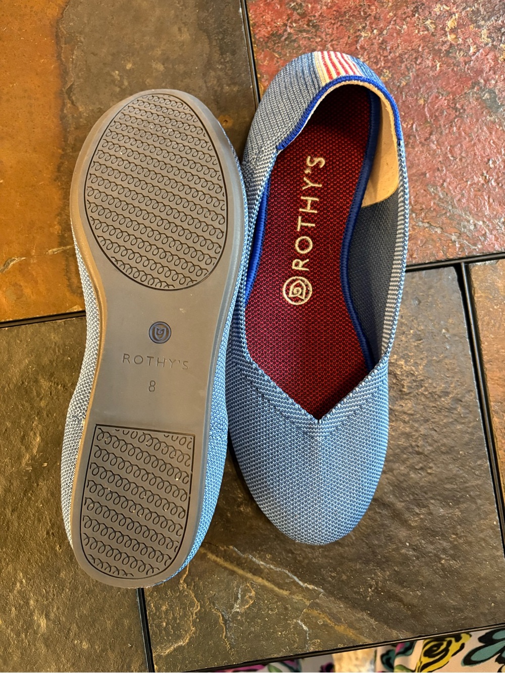 Rothy's Light Blue Knit Ballet Flat with Red Insole